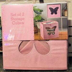 Children's Pink Collapsible Storage Cubes with Butterfly Window Set of 2